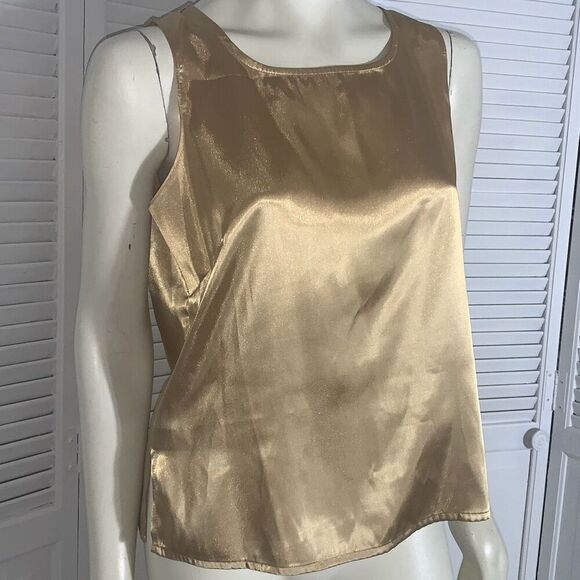 Vintage 90’s Gold Sheer Long Sleeve Button Down Shirt with Matching Gold Sleevel - Picture 2 of 13